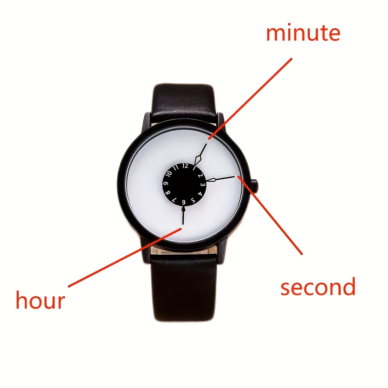 casual round pointer quartz watch creative analog wristwatch with pu leather strap gift for women men teens students details 5