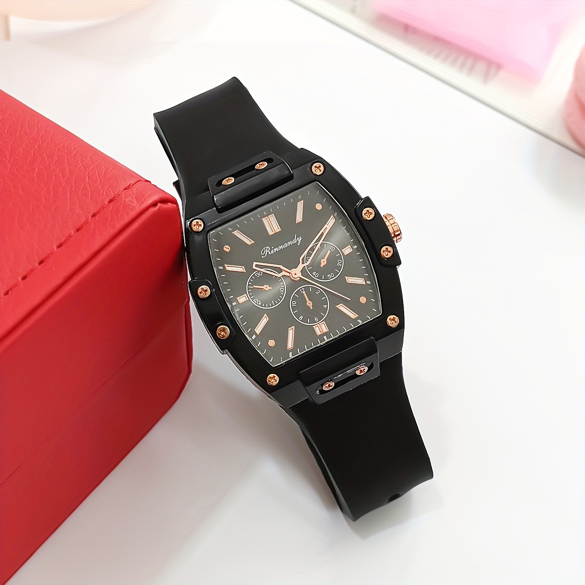 sports tonneau pointer quartz watch candy color analog silicone wrist watch for women men details 0