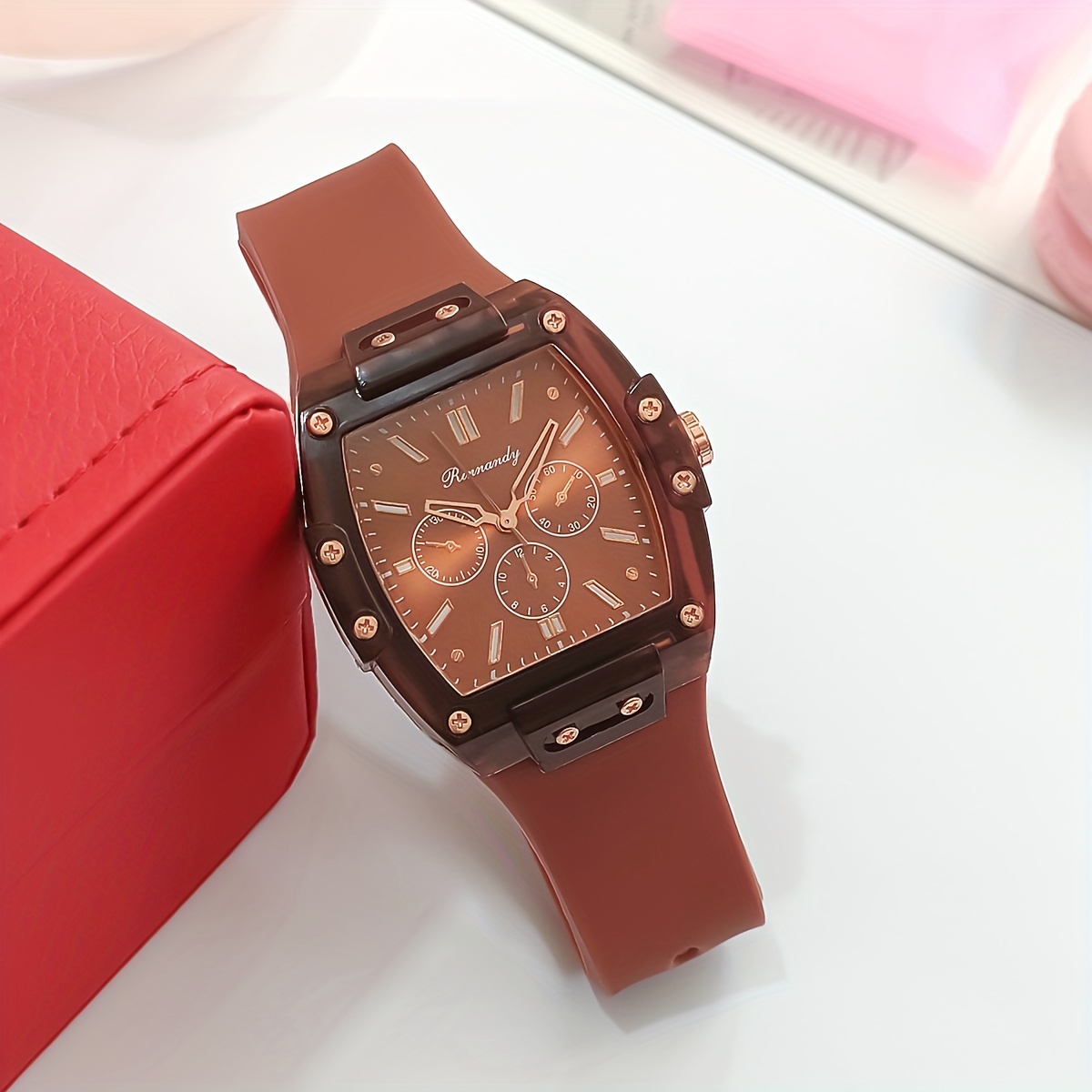 sports tonneau pointer quartz watch candy color analog silicone wrist watch for women men details 5