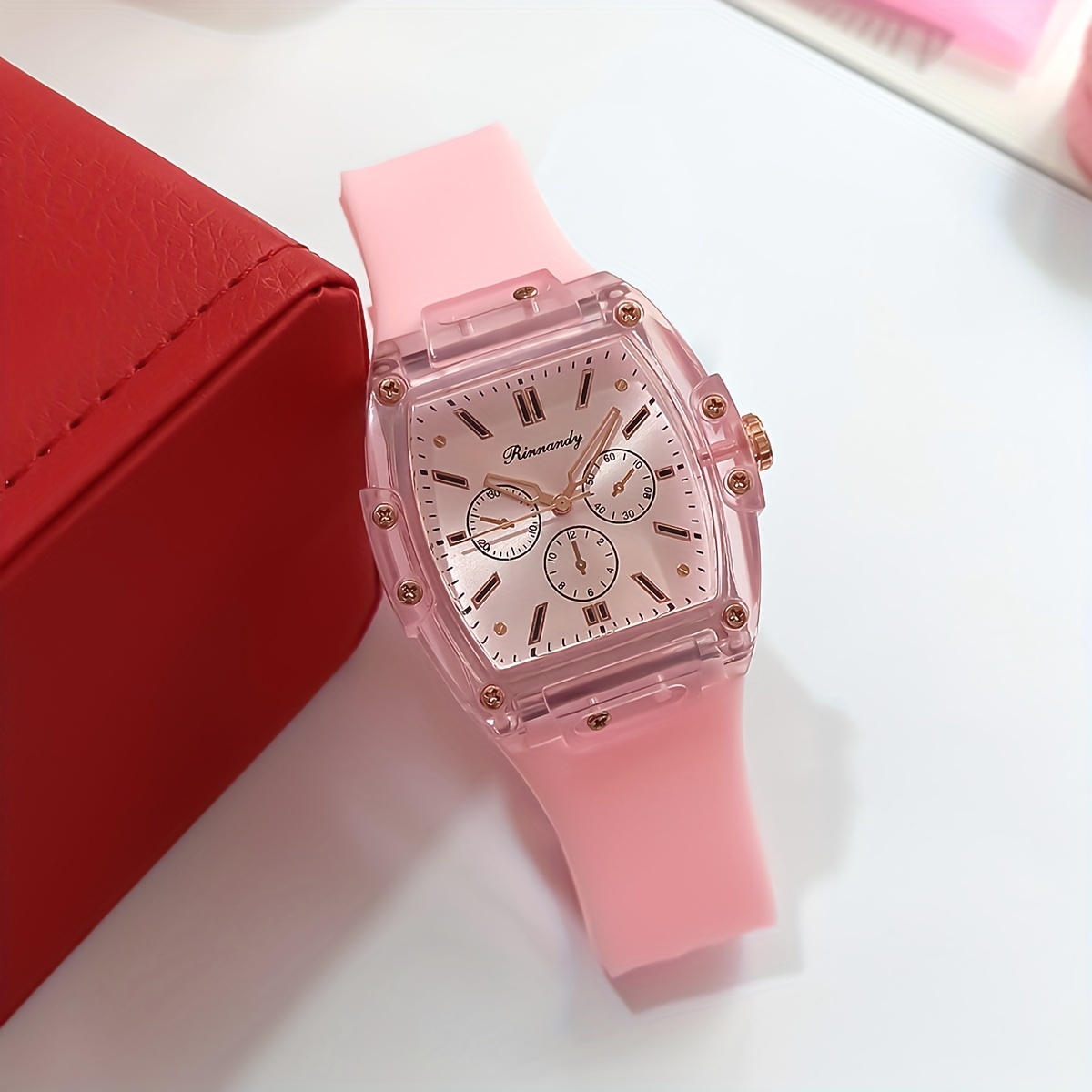 sports tonneau pointer quartz watch candy color analog silicone wrist watch for women men details 8