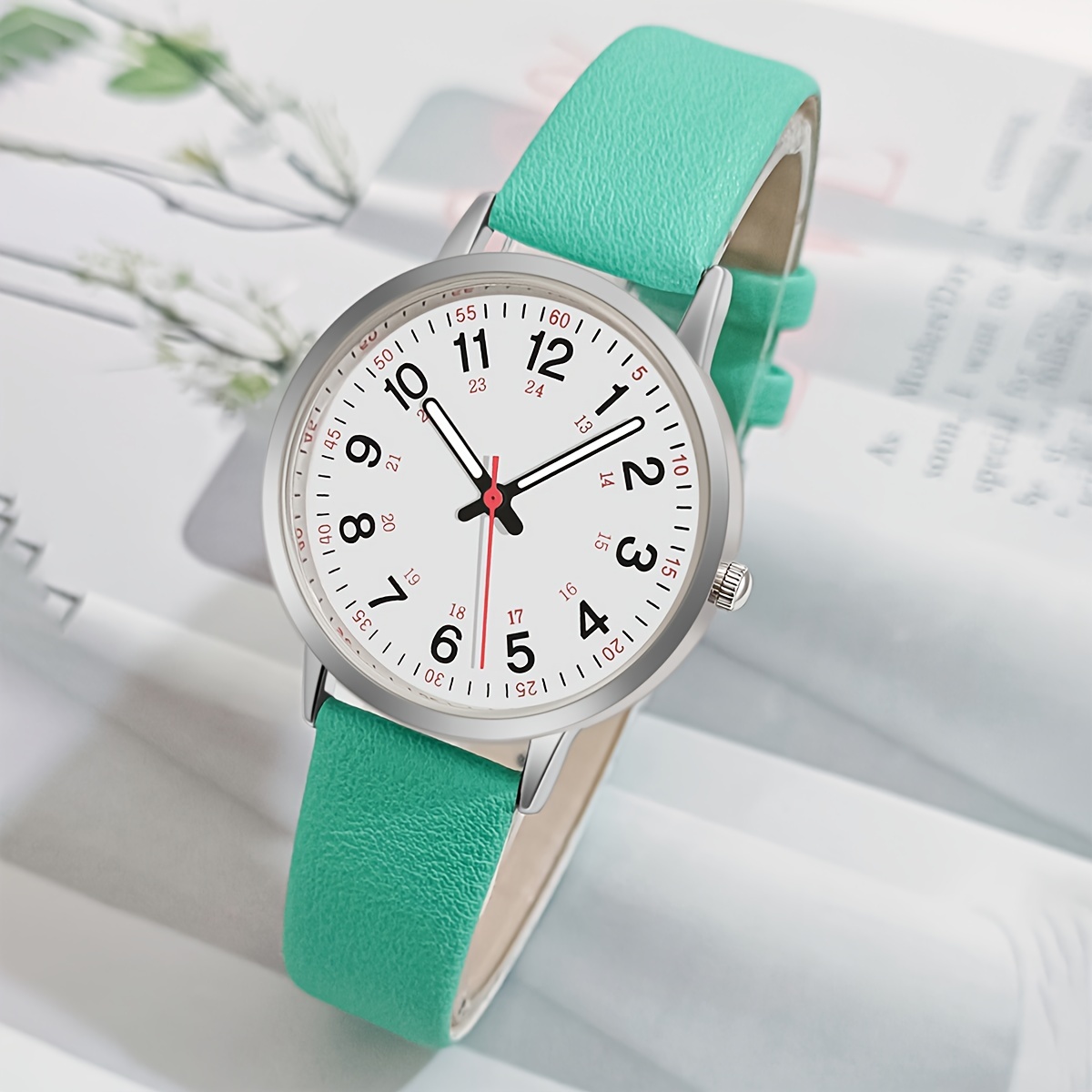 casual round pointer quartz watch luminous analog fashion pu leather wrist watch for women daily use details 1