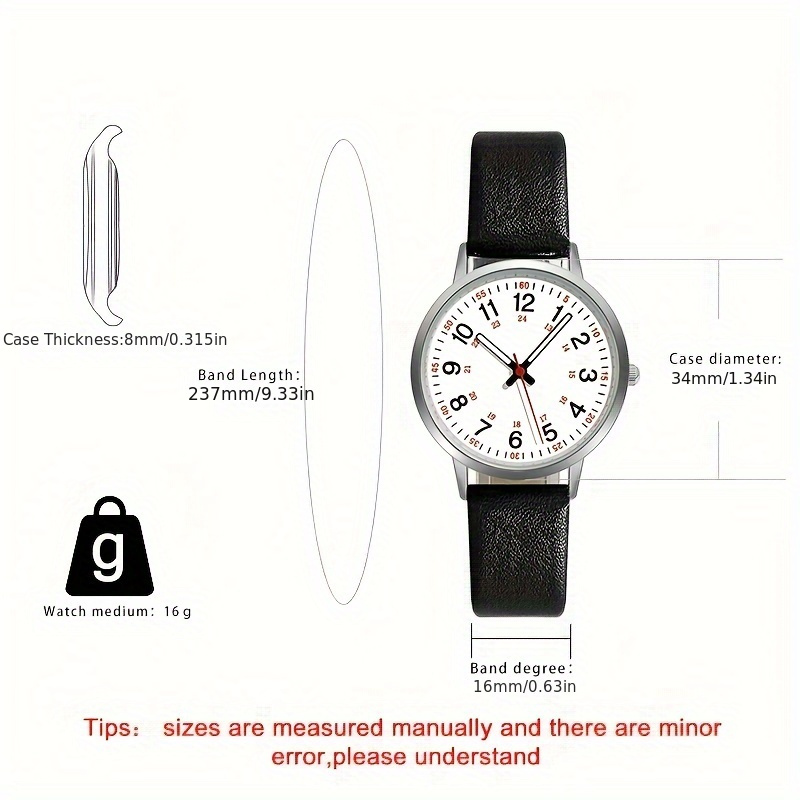 casual round pointer quartz watch luminous analog fashion pu leather wrist watch for women daily use details 3