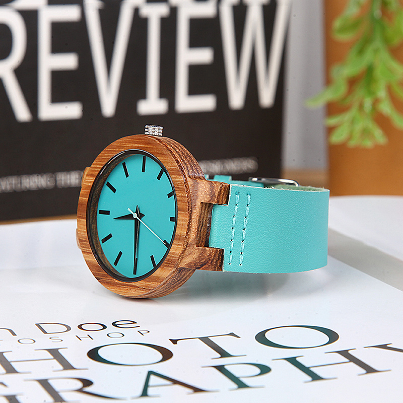 natural wood womens watch casual round pointer quartz watch vintage fashion analog genuine leather wrist watch details 5