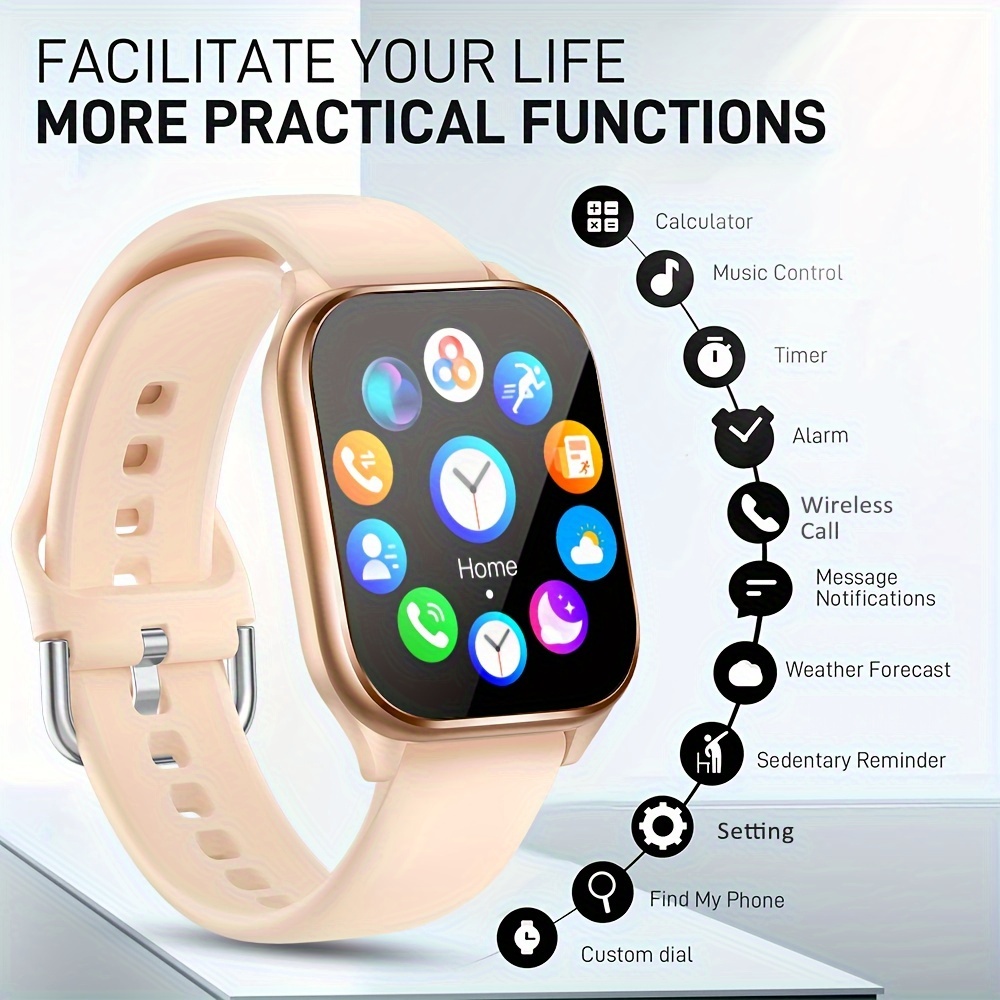 smart watch for women men 1 85 hd display ai voice assistant 100 sports modes call function activity   calorie counter weather forecast ios android compatible magnetic charging details 9