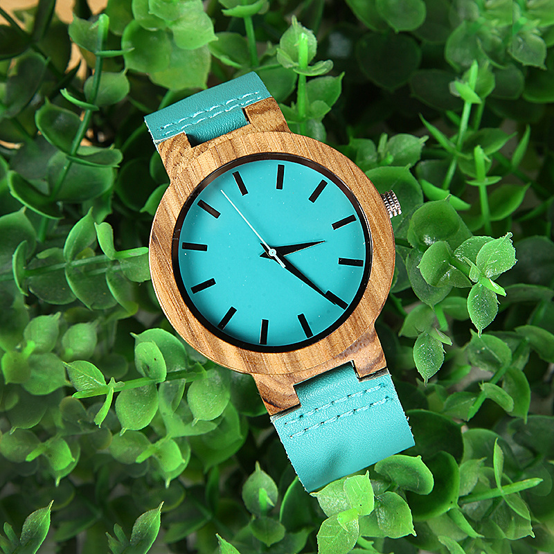 natural wood womens watch casual round pointer quartz watch vintage fashion analog genuine leather wrist watch details 0