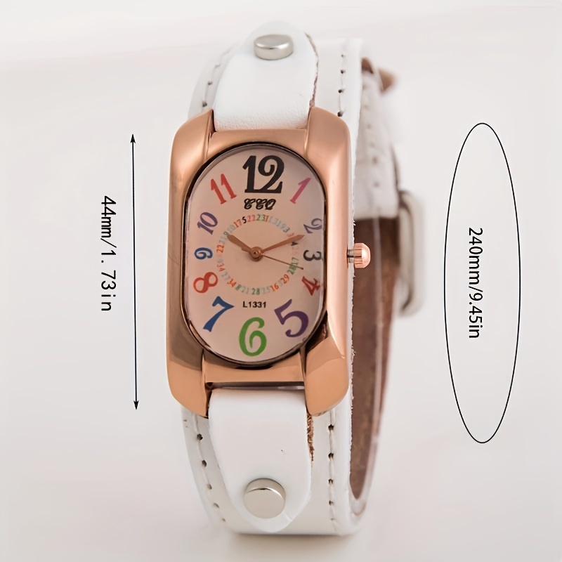 womens retro oval quartz watch colorful numerals fashion analog pu leather wrist watch details 3