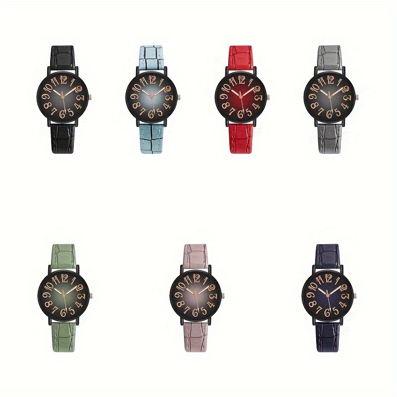 womens watch casual round pointer quartz watch retro gradient analog pu leather wrist watch details 4