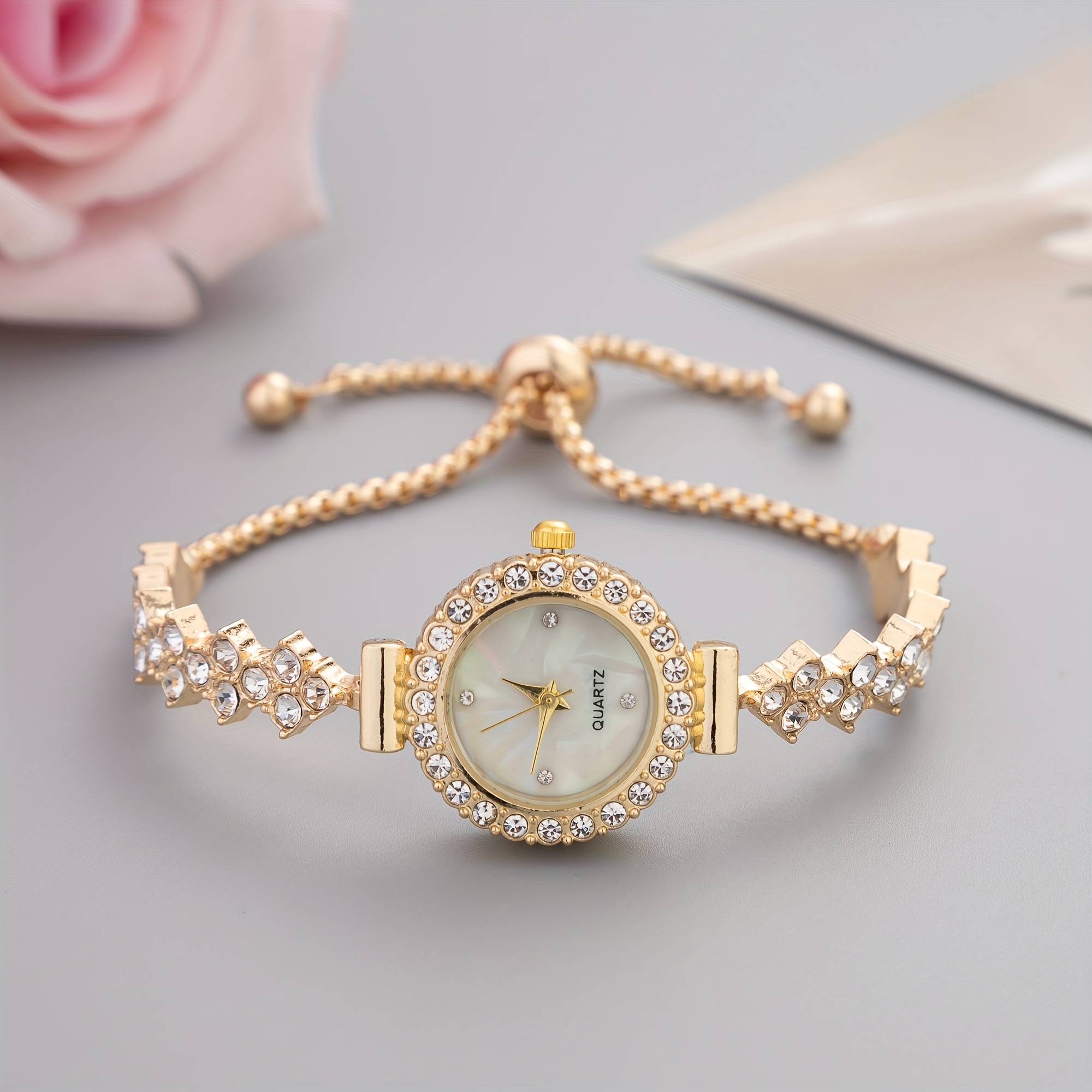 womens luxury rhinestone quartz watch casual iridescent fashion analog bracelet wrist watch details 0