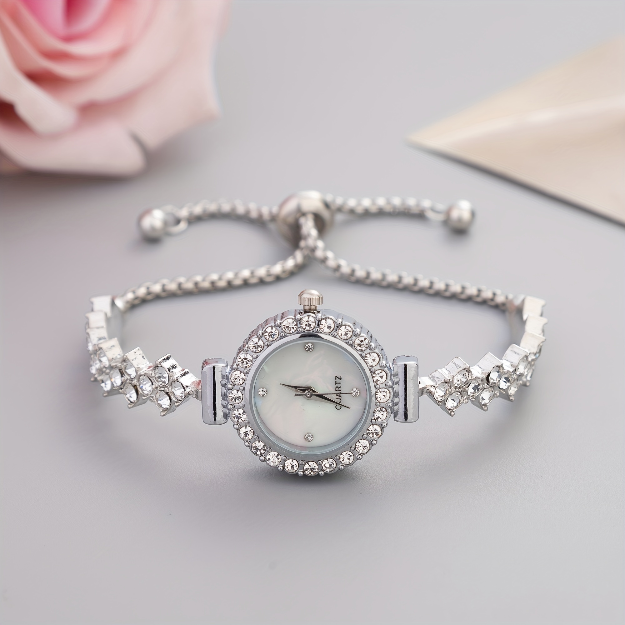 womens luxury rhinestone quartz watch casual iridescent fashion analog bracelet wrist watch details 1