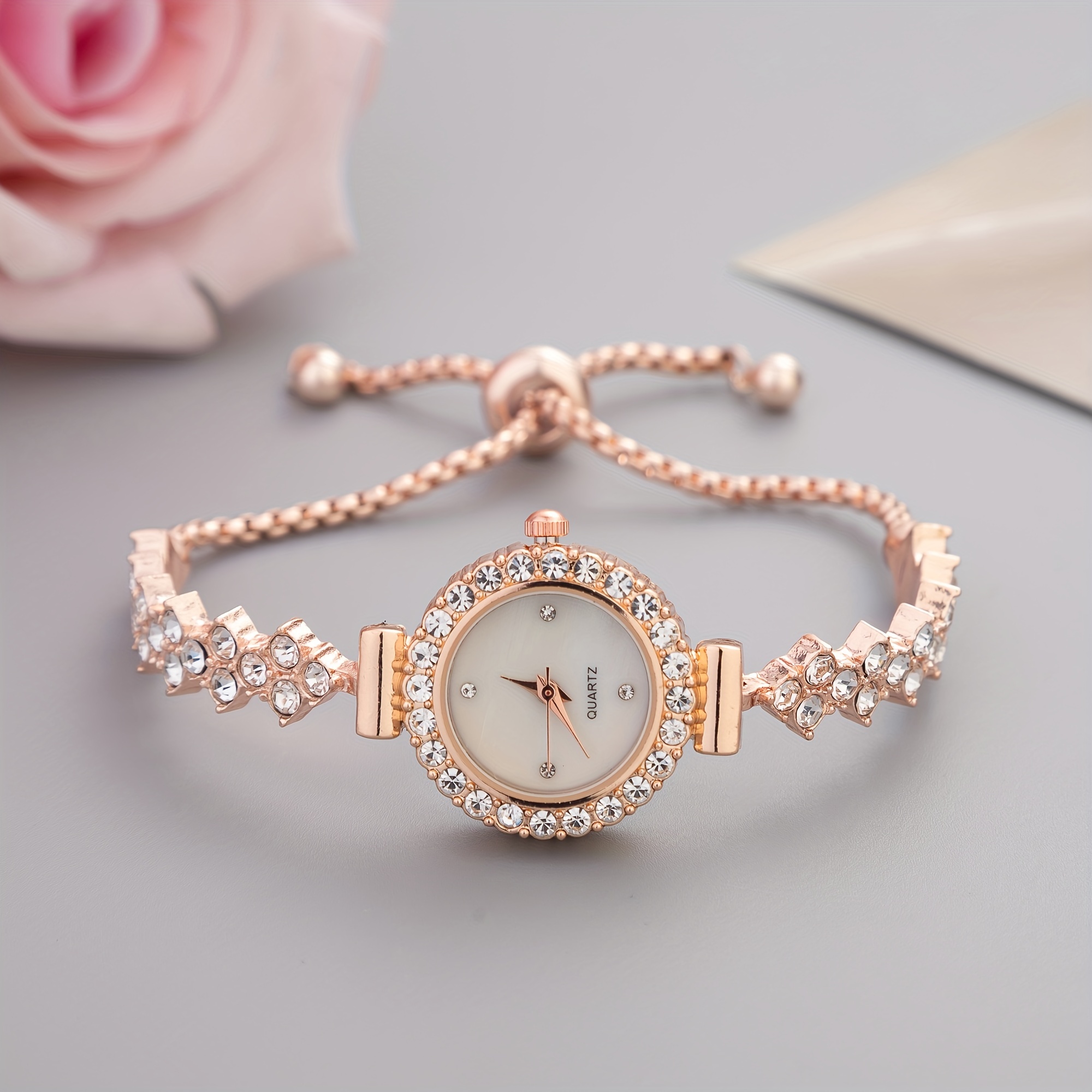 womens luxury rhinestone quartz watch casual iridescent fashion analog bracelet wrist watch details 2