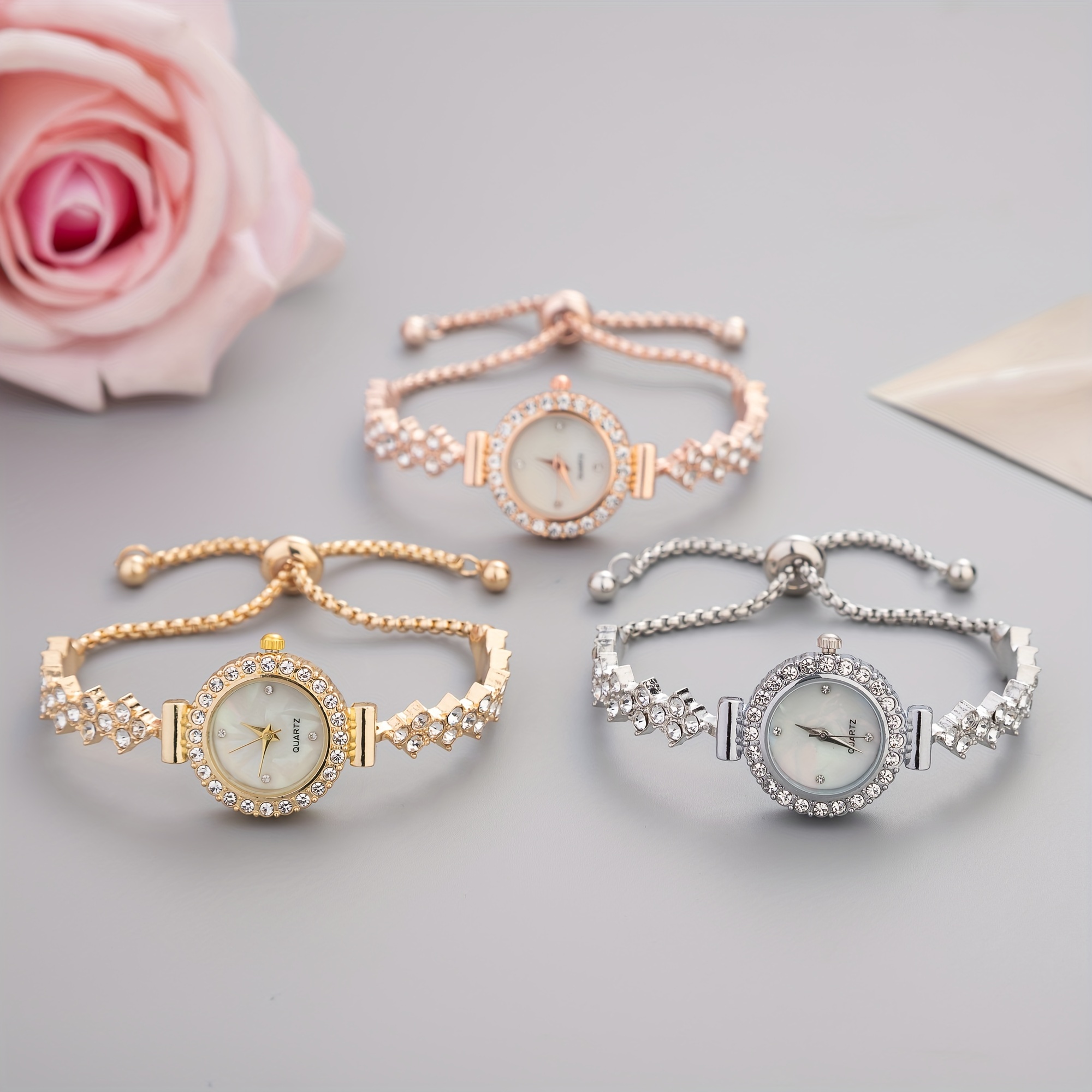 womens luxury rhinestone quartz watch casual iridescent fashion analog bracelet wrist watch details 3