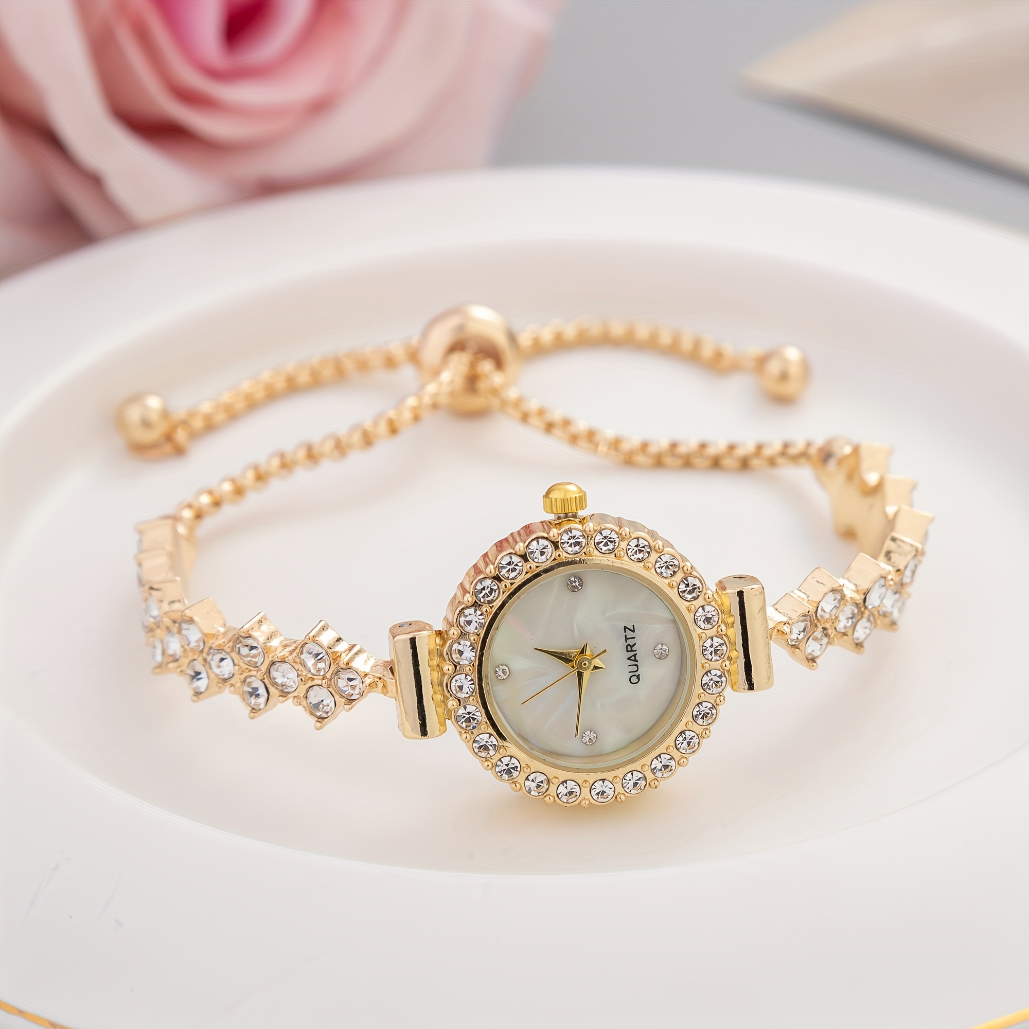 womens luxury rhinestone quartz watch casual iridescent fashion analog bracelet wrist watch details 9