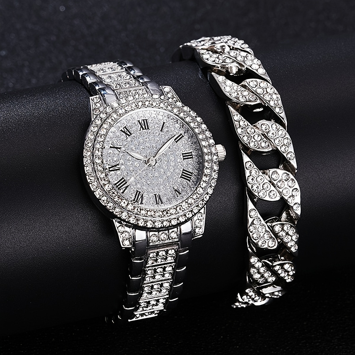 3pcs luxury rhinestone quartz watch alloy wrist and jewelry necklace bracelet set perfect gift for her gifts for eid details 5