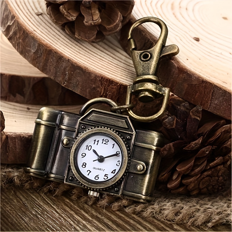 vintage camera pocket watch novelty bronze key chain creative quartz watch trend pendant bag accessories details 0