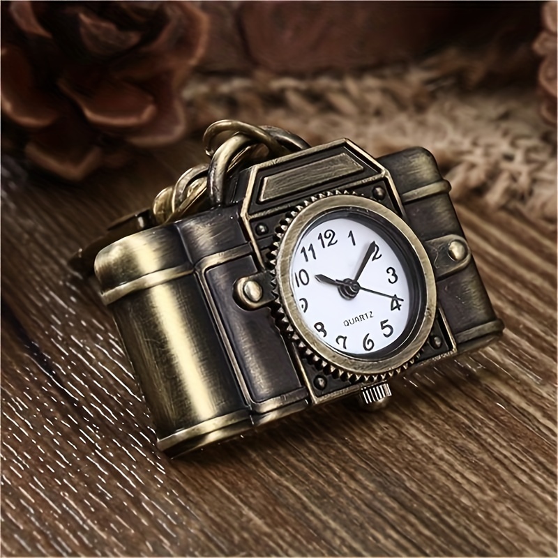 vintage camera pocket watch novelty bronze key chain creative quartz watch trend pendant bag accessories details 1