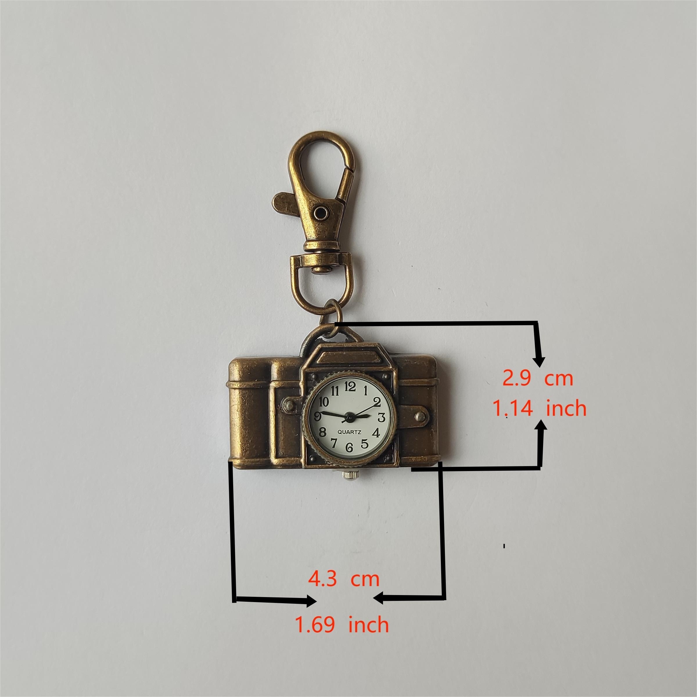 vintage camera pocket watch novelty bronze key chain creative quartz watch trend pendant bag accessories details 3