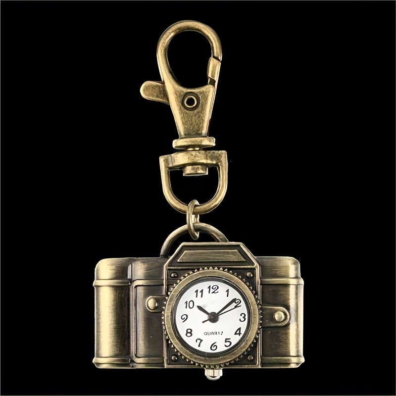 vintage camera pocket watch novelty bronze key chain creative quartz watch trend pendant bag accessories details 4