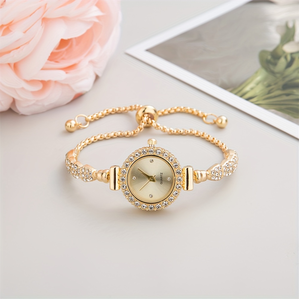 womens watch elegant round pointer quartz bracelet watch sparkling rhinestone analog stainless steel wrist watch details 1