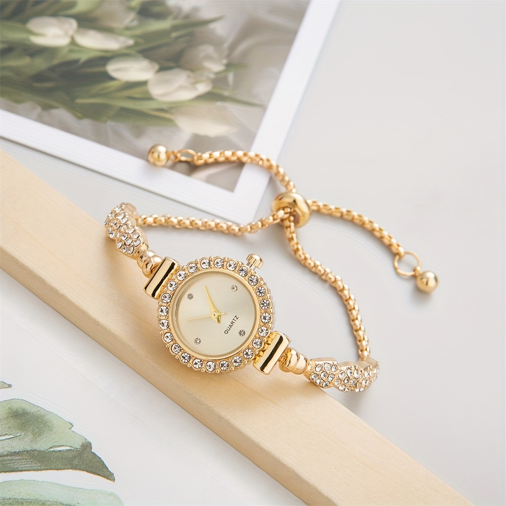 womens watch elegant round pointer quartz bracelet watch sparkling rhinestone analog stainless steel wrist watch details 5