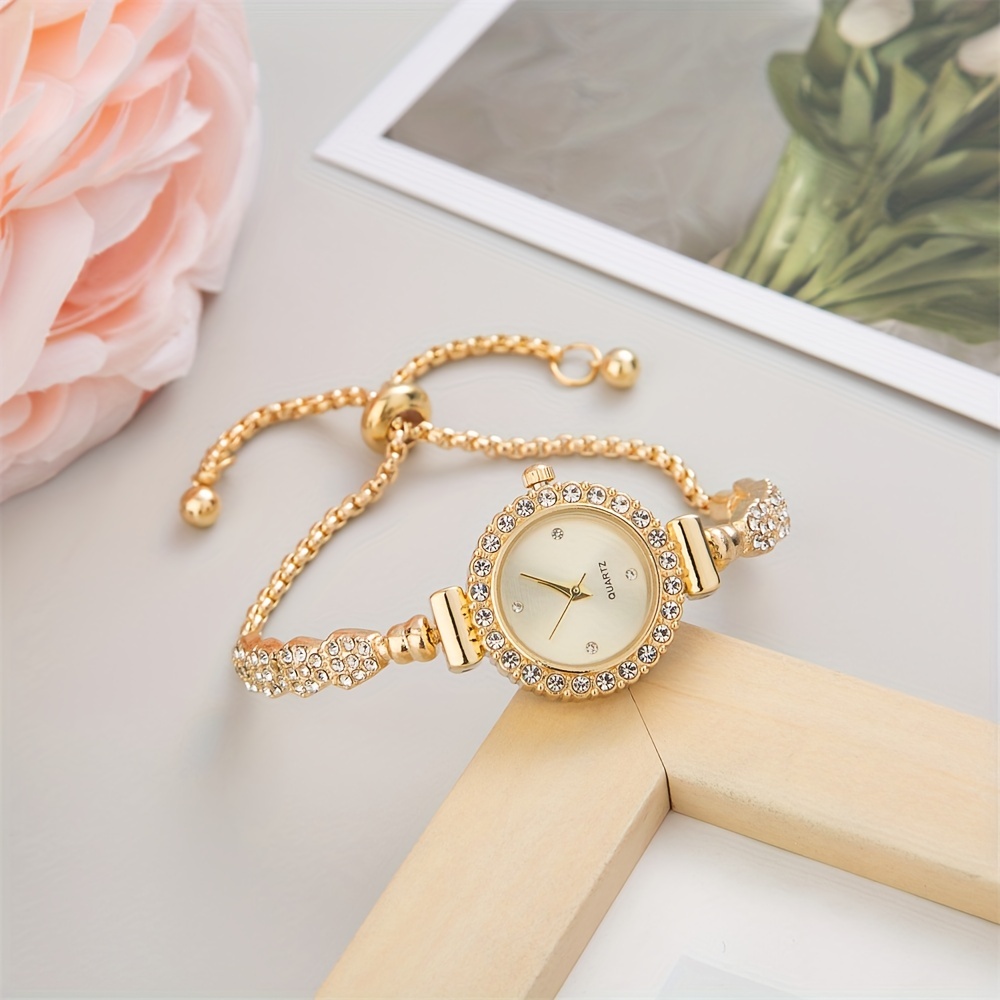 womens watch elegant round pointer quartz bracelet watch sparkling rhinestone analog stainless steel wrist watch details 6