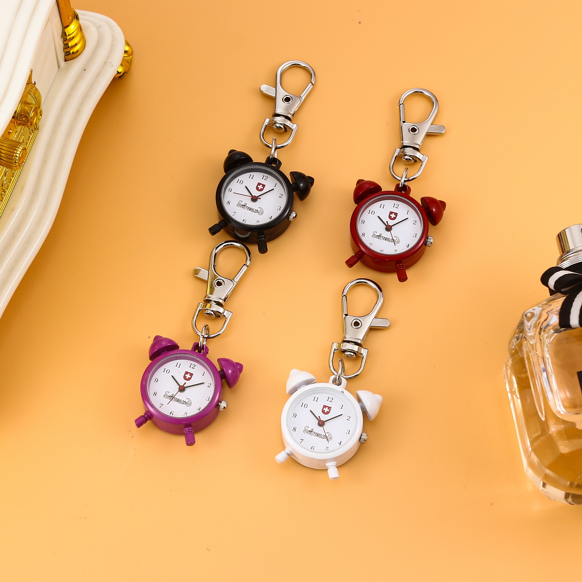 mini cute clock watch shape hanging watch keychain watch pocket cartoon creative watch details 2