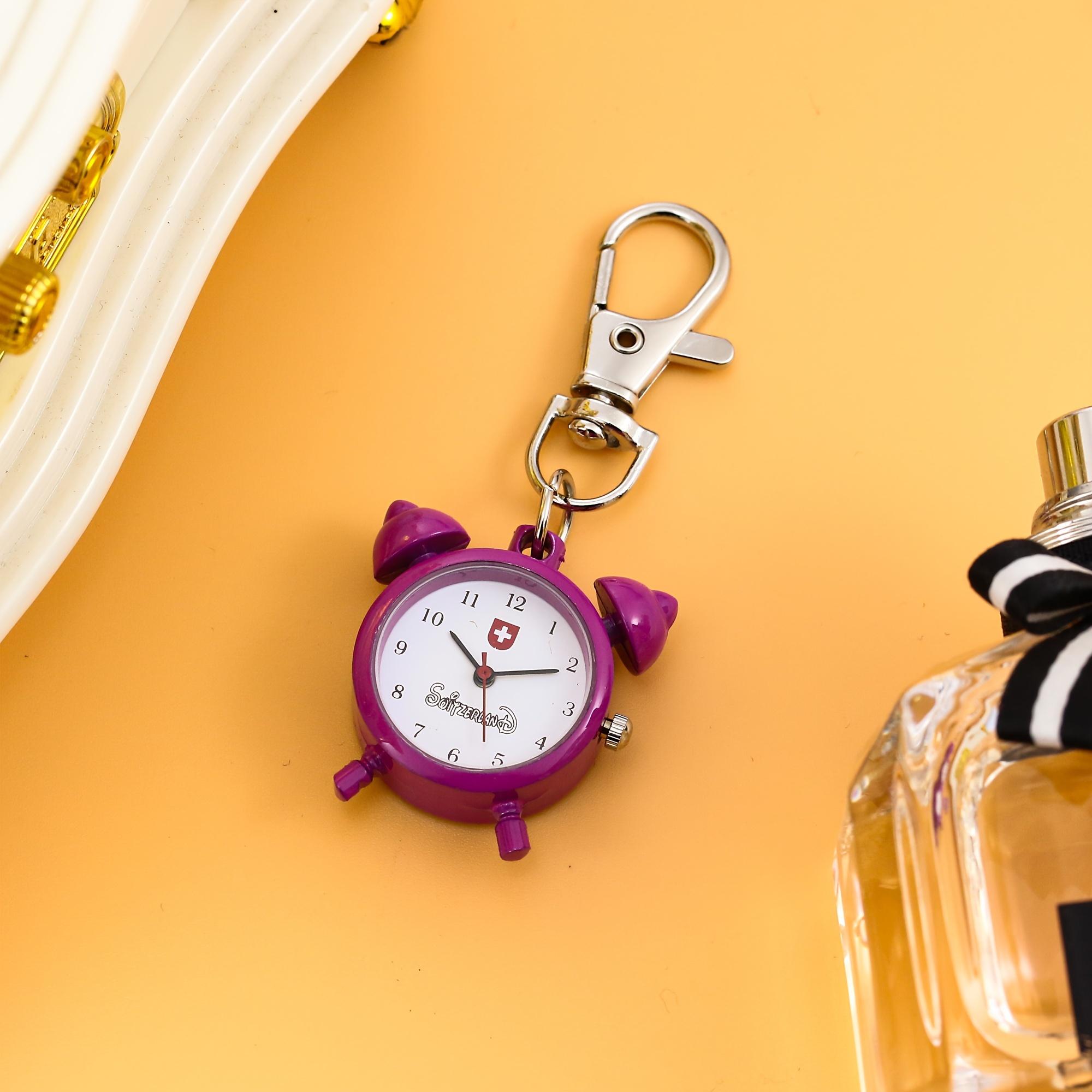 mini cute clock watch shape hanging watch keychain watch pocket cartoon creative watch details 3