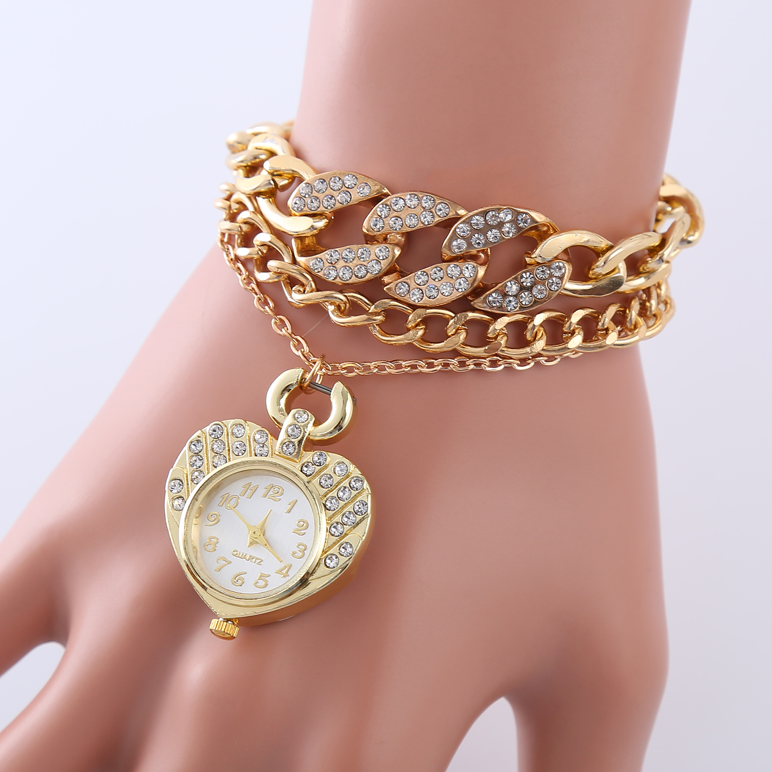 rhinestone heart fashion quartz bracelet watch cute elephant clover pendant bangle cuff watch for women her details 2