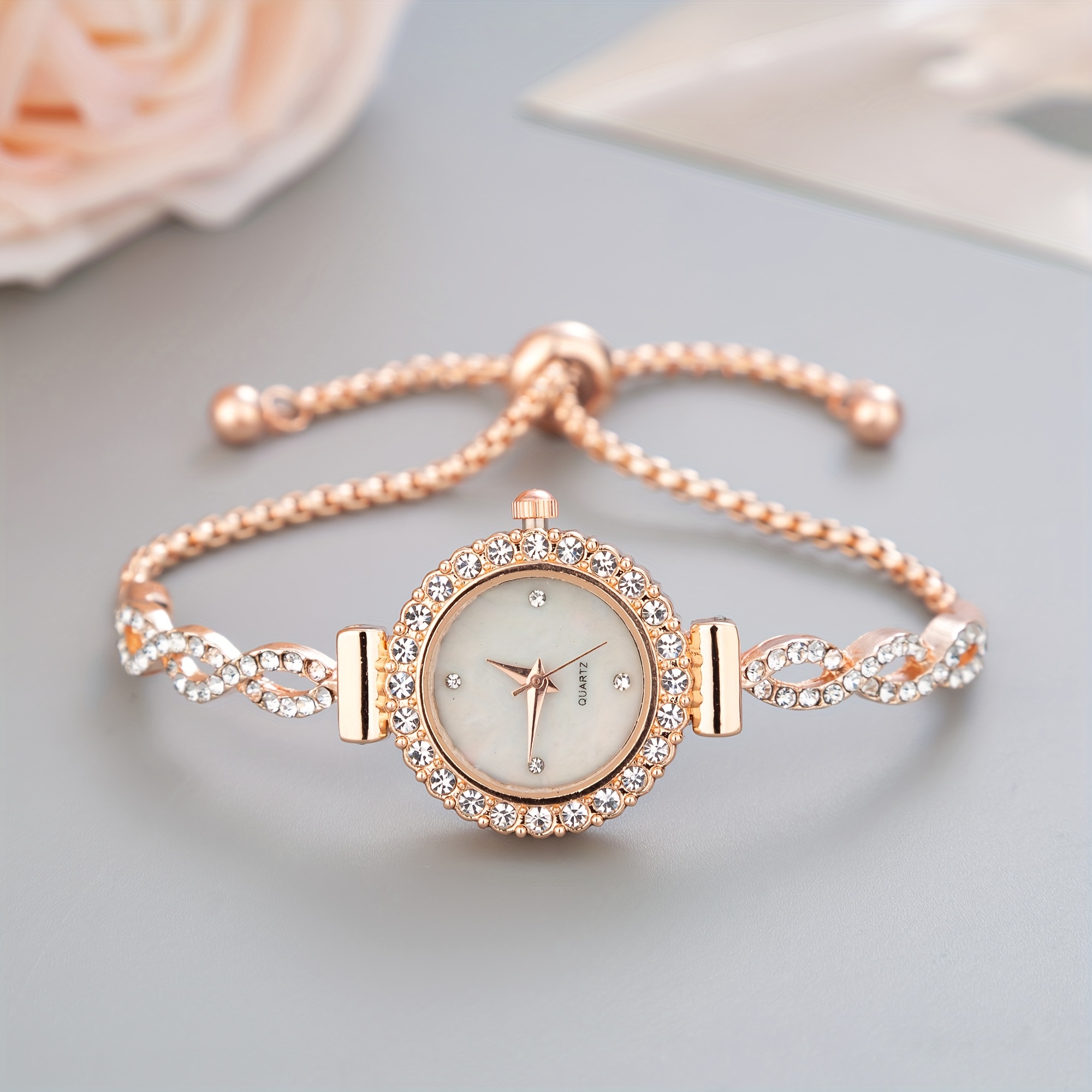 womens watch luxury rhinestone quartz bracelet watch elegant iridescent dial analog wrist watch details 14