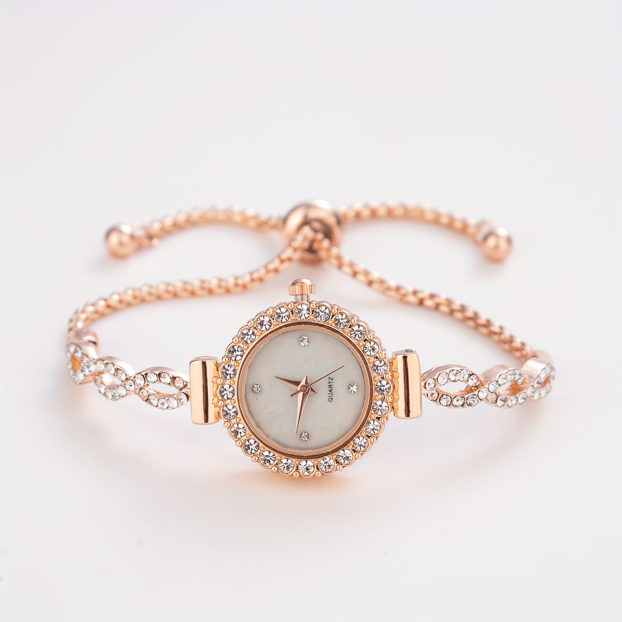 womens watch luxury rhinestone quartz bracelet watch elegant iridescent dial analog wrist watch details 15