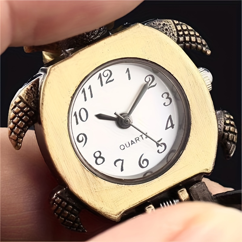 turtle shape cute pocket watch vintage bronze keychain novelty quartz watch flip car keychain pendant bag accessories details 0