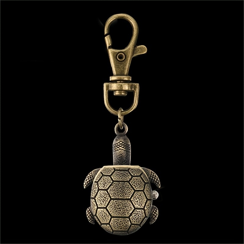 turtle shape cute pocket watch vintage bronze keychain novelty quartz watch flip car keychain pendant bag accessories details 6