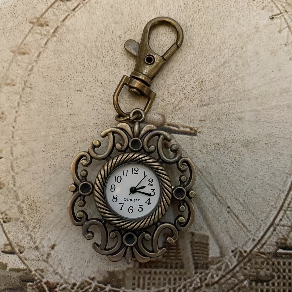 vintage   watch hollow novelty bronze key chain creative quartz watch trend pendant bag accessories details 3