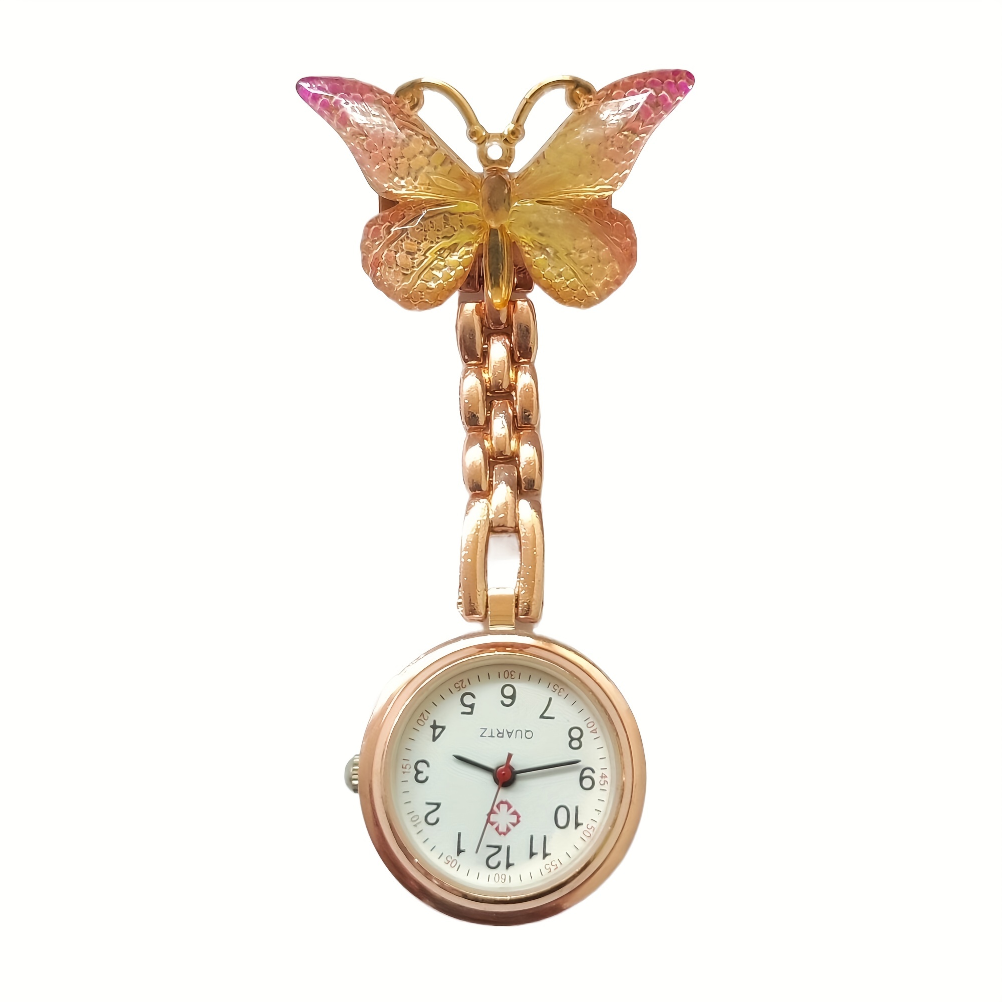 butterfly decor quartz watch brooch for nurses doctors students cute lapel clip on fob watch with pin clip details 5