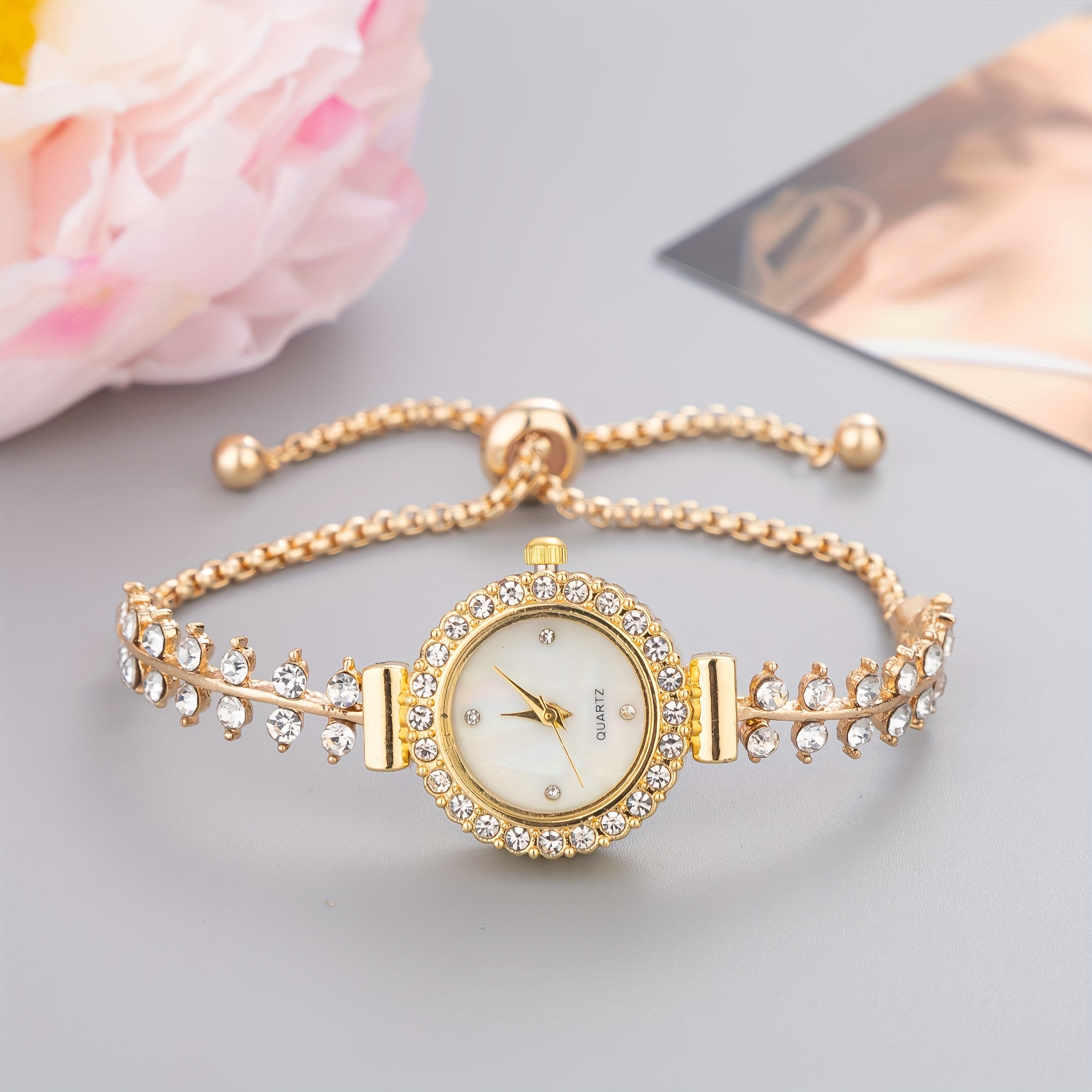 womens round rhinestone quartz watches zinc alloy adjustable strap zinc alloy pointer zinc alloy case glamorous style for dresses and everyday wear details 2