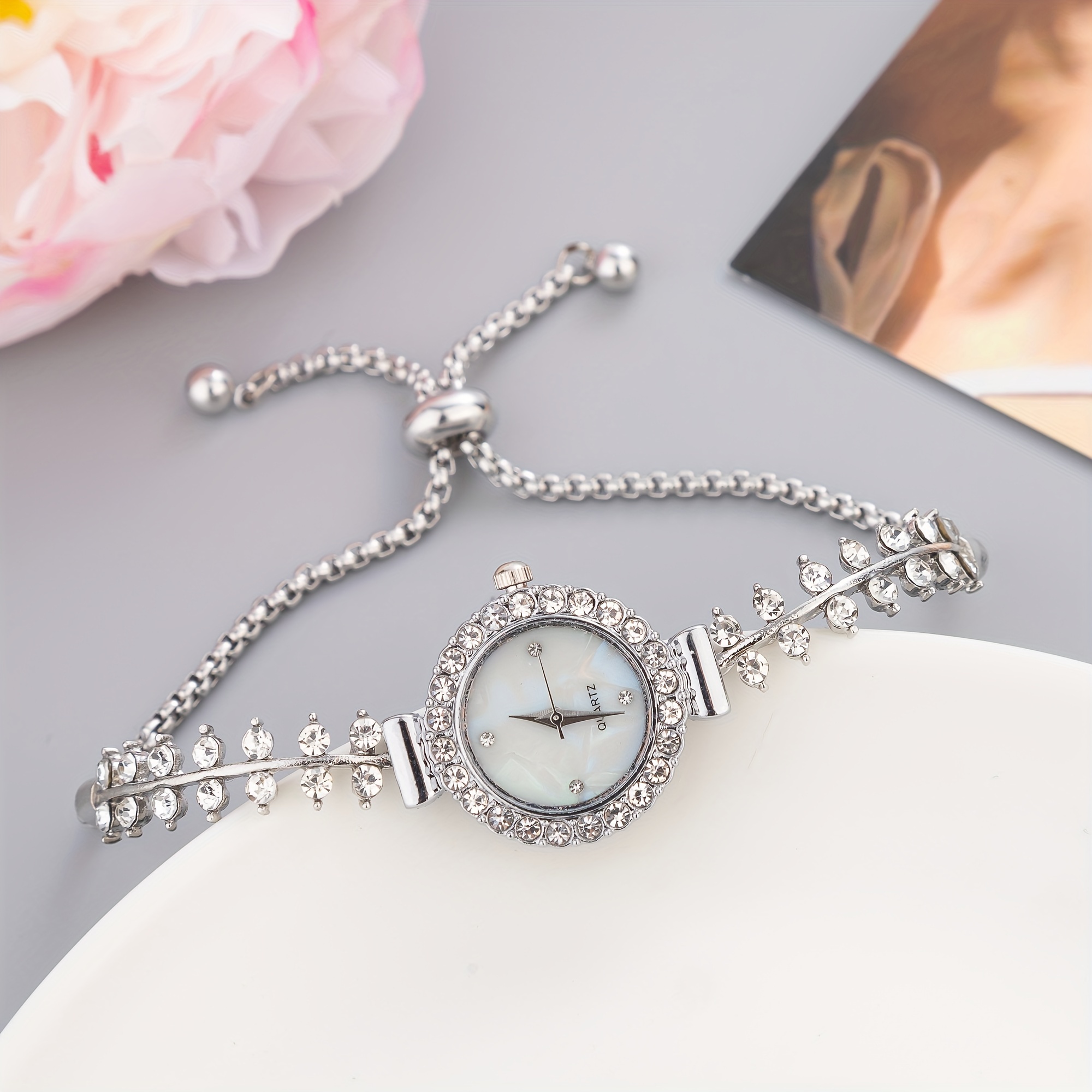 womens round rhinestone quartz watches zinc alloy adjustable strap zinc alloy pointer zinc alloy case glamorous style for dresses and everyday wear details 13