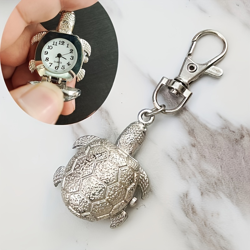 vivid tortoise model pocket watch stylish hanging chain round quartz watch classic flip watch keychain pendant accessories details 1