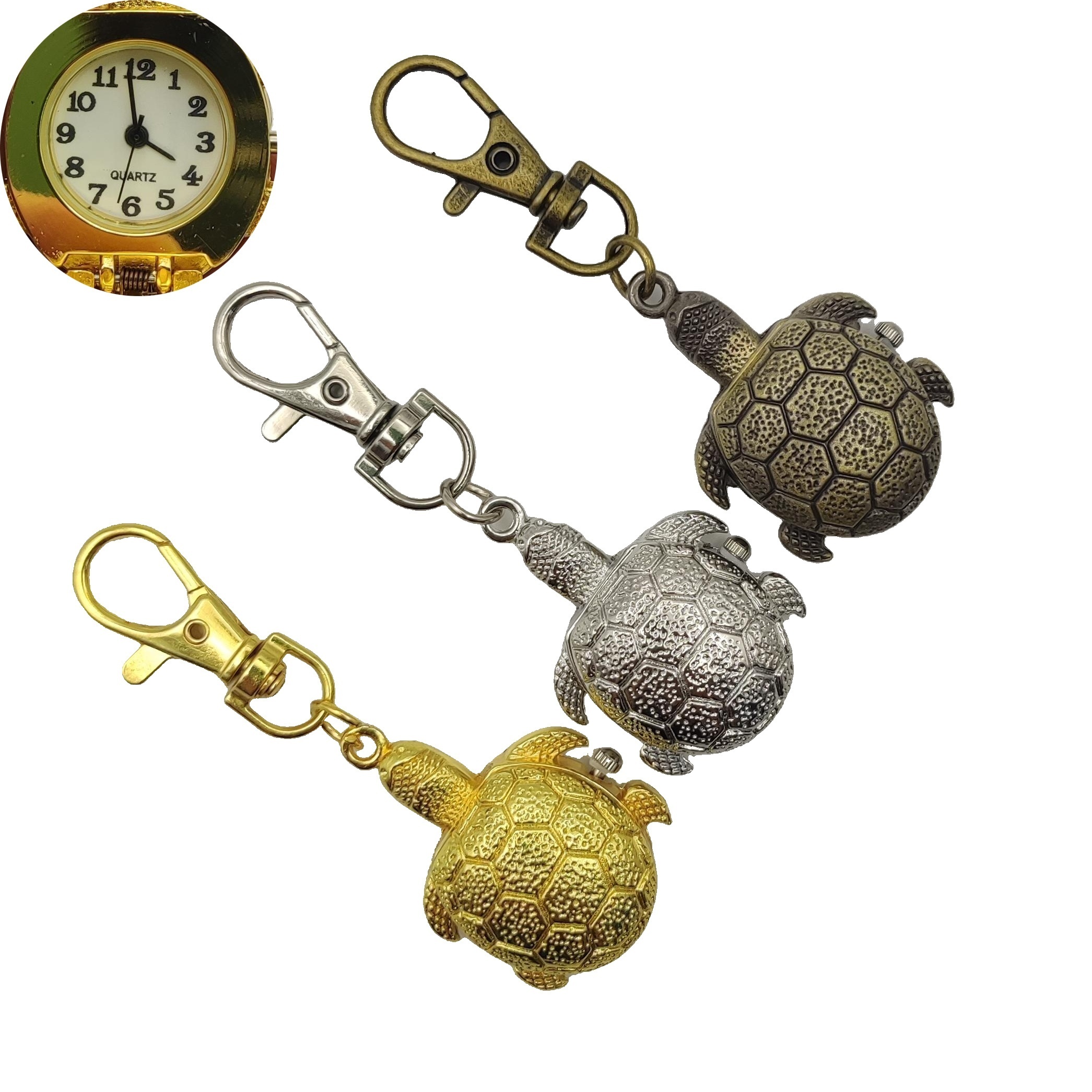 vivid tortoise model pocket watch stylish hanging chain round quartz watch classic flip watch keychain pendant accessories details 4