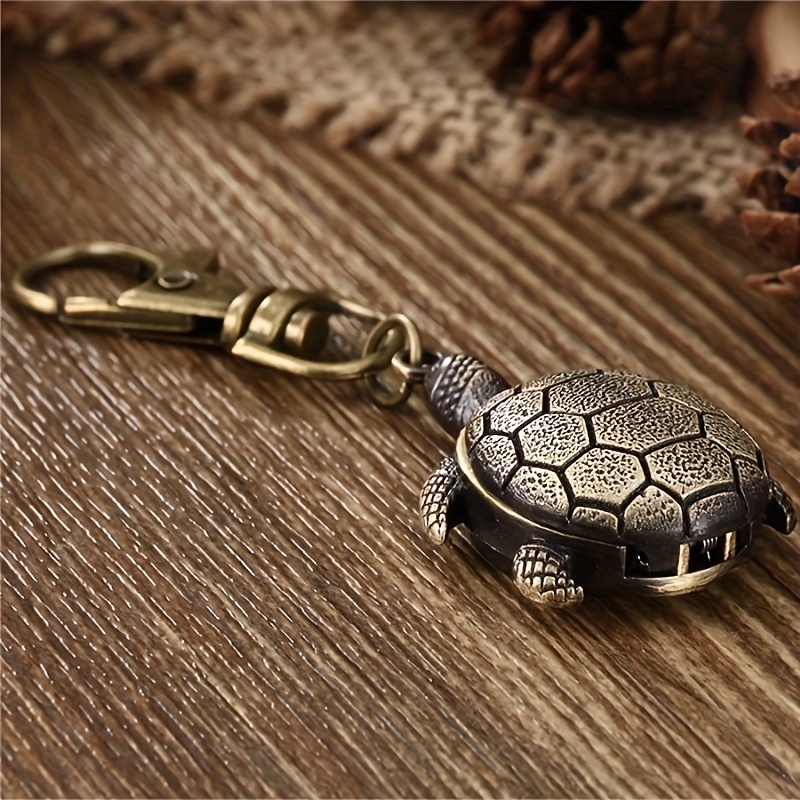 vivid tortoise model pocket watch stylish hanging chain round quartz watch classic flip watch keychain pendant accessories details 6