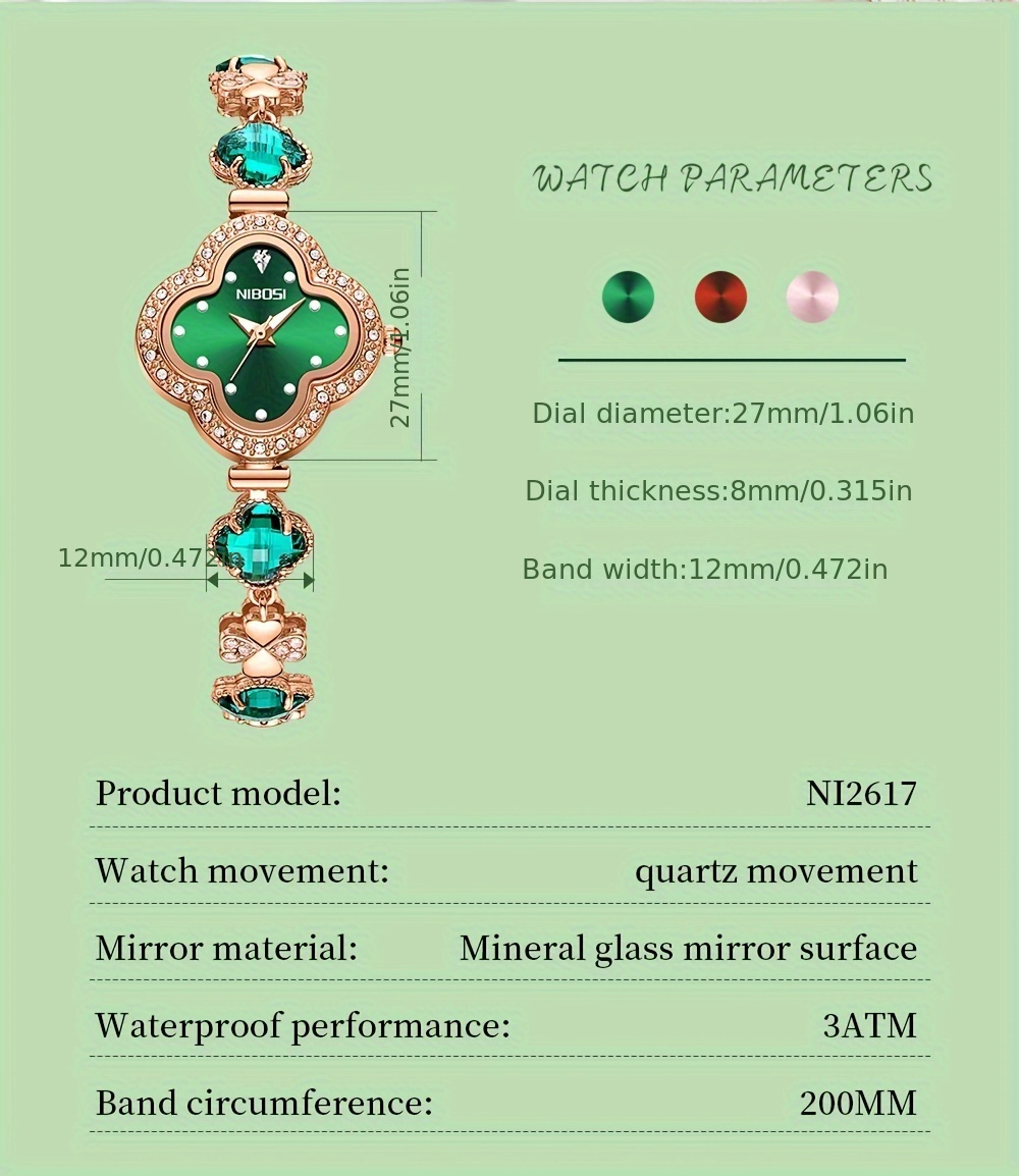 quartz watch stainless steel strap alloy pointer alloy case clover shaped dial elegant bracelet watch with rhinestone accents fashion wristwatch for women details 3