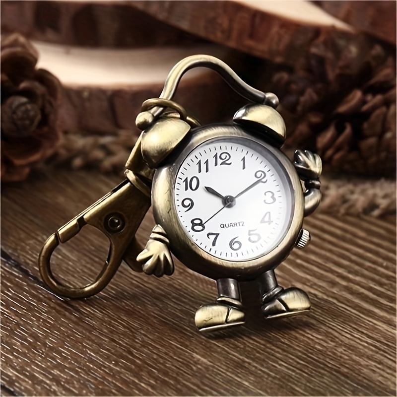 cute human shape clock pocket watch vintage bronze keychain novelty quartz watch car keychain pendant bag accessories creative gift nurse watch details 1