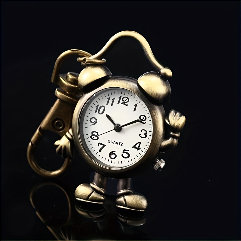 cute human shape clock pocket watch vintage bronze keychain novelty quartz watch car keychain pendant bag accessories creative gift nurse watch details 2