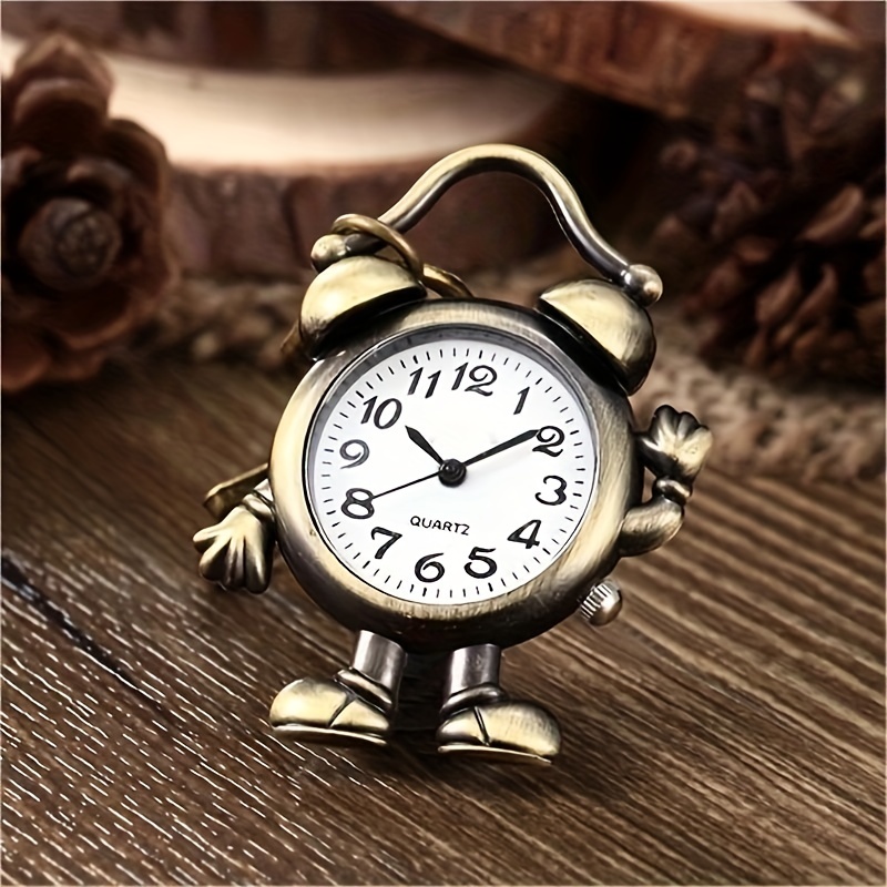 cute human shape clock pocket watch vintage bronze keychain novelty quartz watch car keychain pendant bag accessories creative gift nurse watch details 3