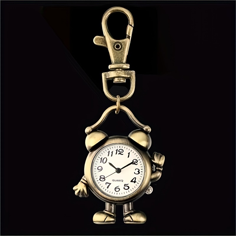 cute human shape clock pocket watch vintage bronze keychain novelty quartz watch car keychain pendant bag accessories creative gift nurse watch details 5