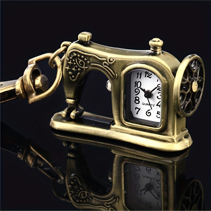 sewing machine shape pocket watch vintage bronze keychain novelty quartz watch car keychain pendant bag accessories creative gift nurse watch details 3