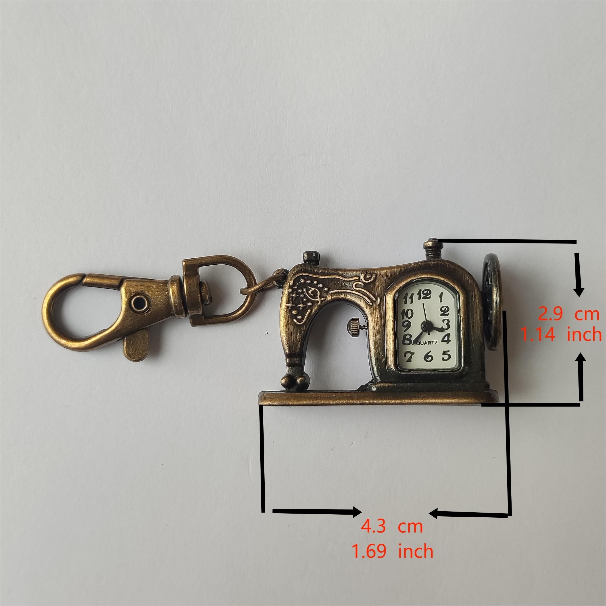 sewing machine shape pocket watch vintage bronze keychain novelty quartz watch car keychain pendant bag accessories creative gift nurse watch details 7