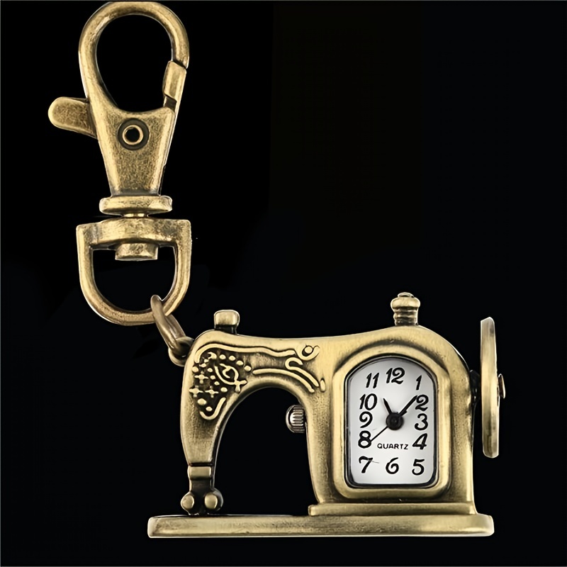 sewing machine shape pocket watch vintage bronze keychain novelty quartz watch car keychain pendant bag accessories creative gift nurse watch details 8