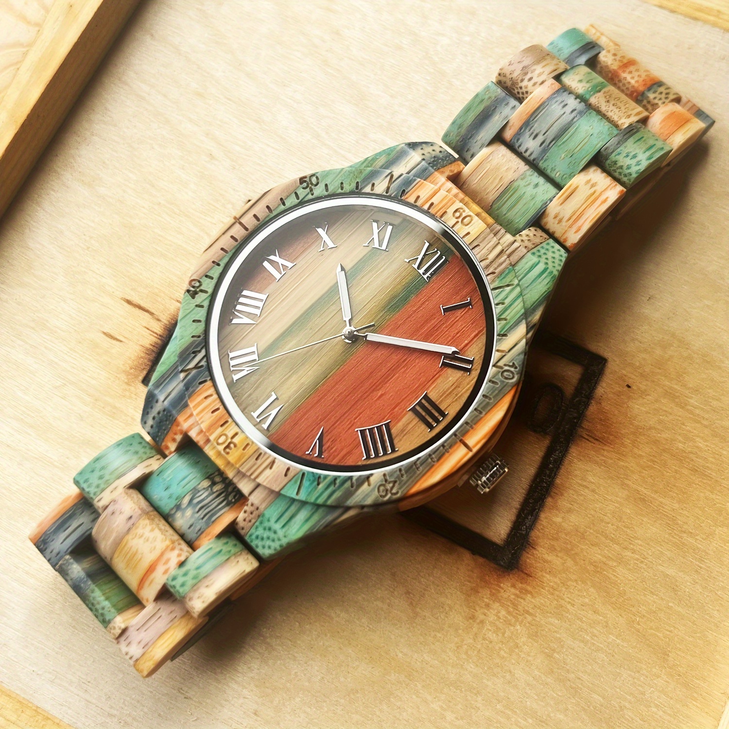 1pc simple mens wooden quartz watch details 0