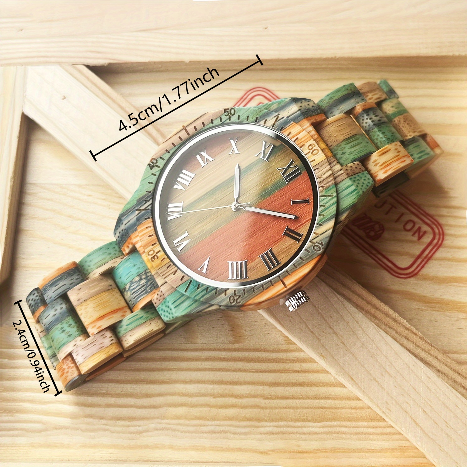 1pc simple mens wooden quartz watch details 5