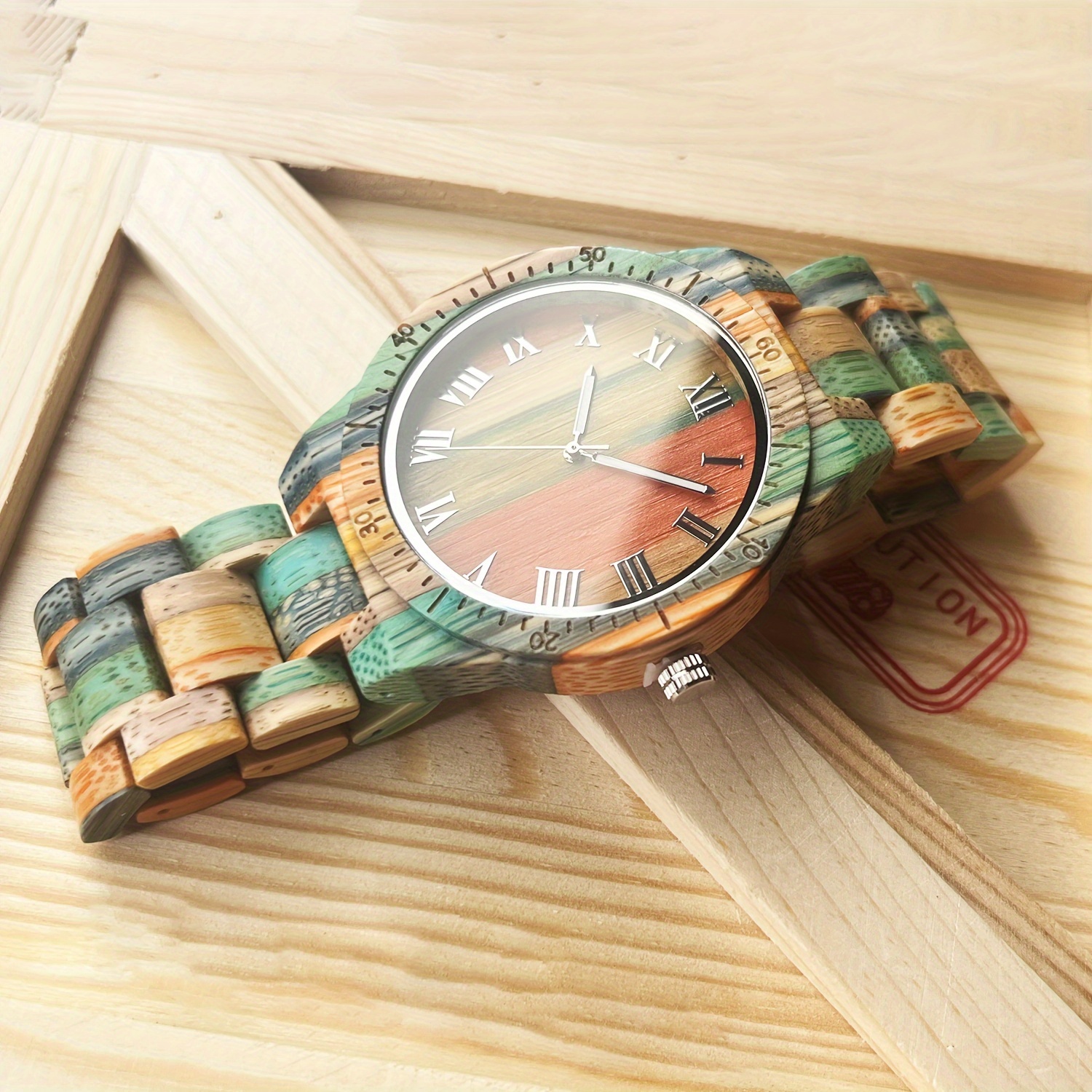 1pc simple mens wooden quartz watch details 4