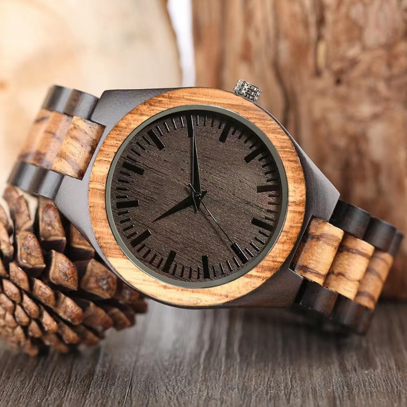   vintage mens zebra wood quartz watch fathers day gift natural zebra wood calendar quartz watch details 1